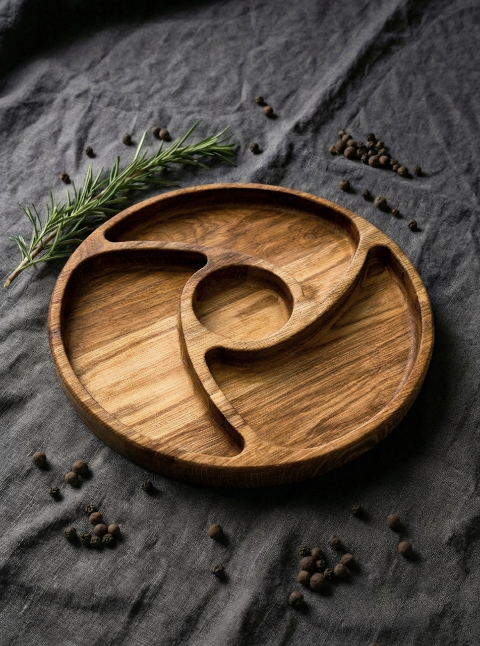 Менажница круглая из дуба 30 см на 4 секции