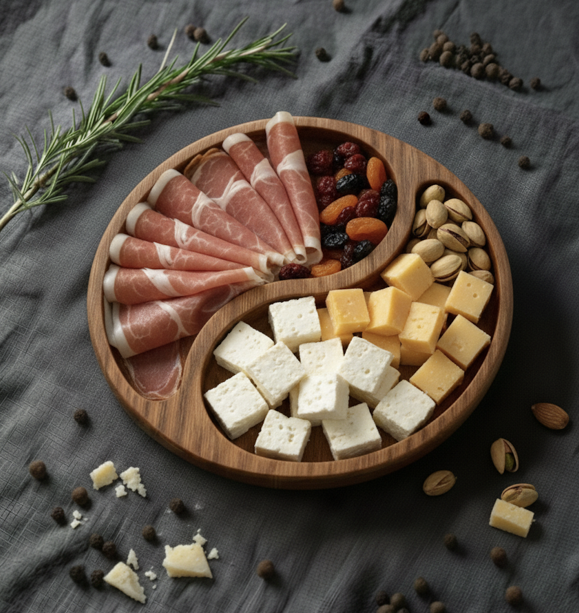 Менажница круглая из дуба 19 см на 2 секции