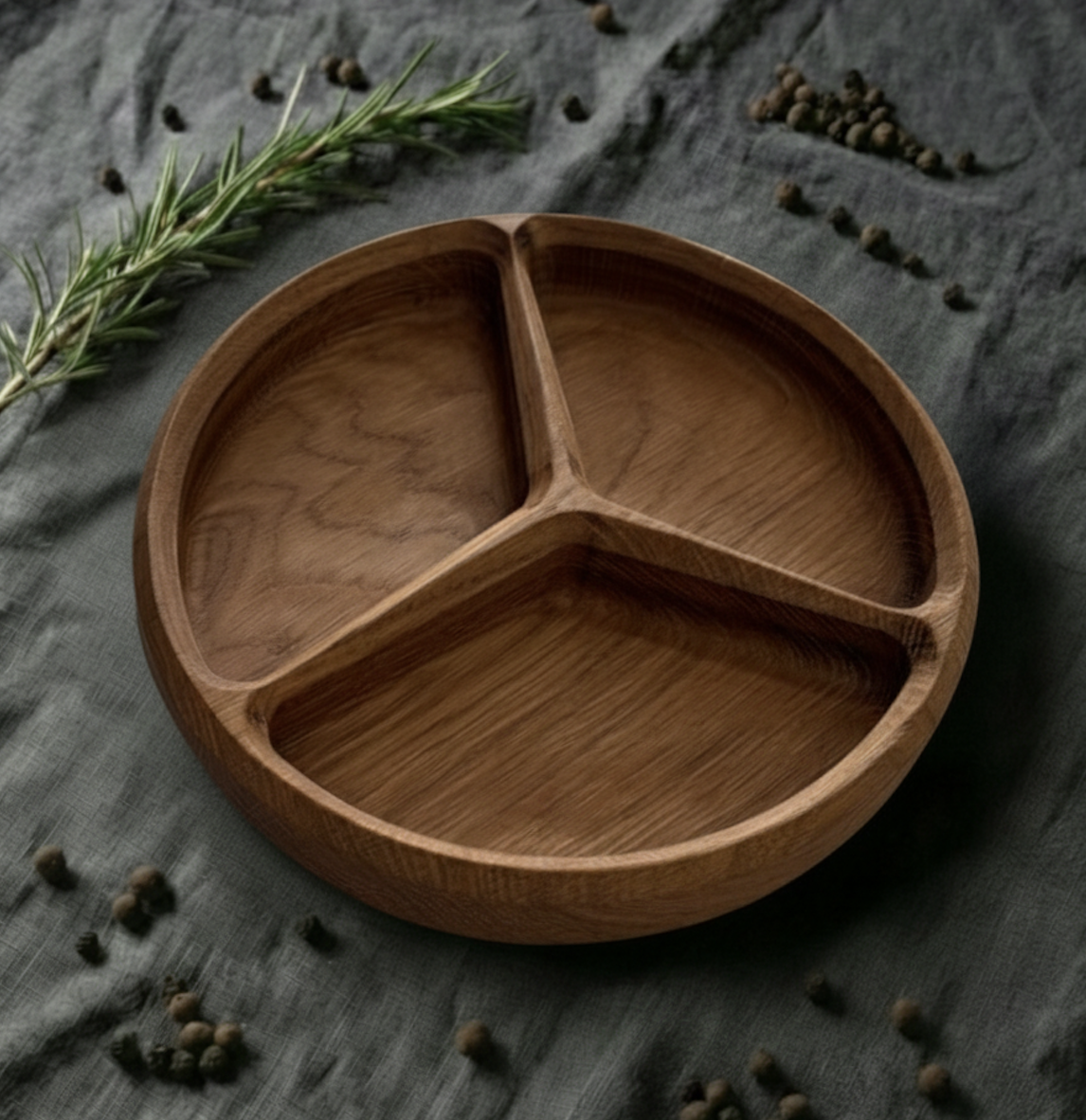 Менажница круглая из дуба 19 см на 3 секции