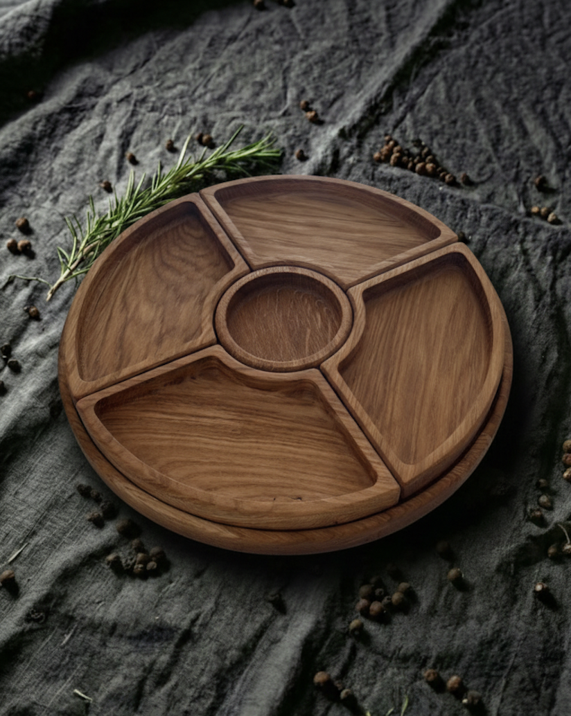 Менажница из дуба Менажница из дуба с вращением на 5 съемных секций