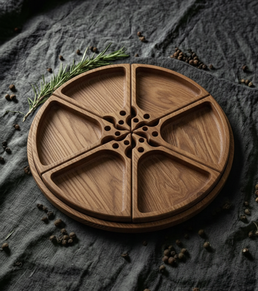 Менажница из дуба с вращением на 6 съемных секций